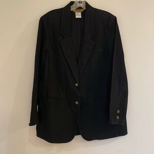 Vintage 90s Baccini Long Black Cotton Double Button Blazer Jacket Women M